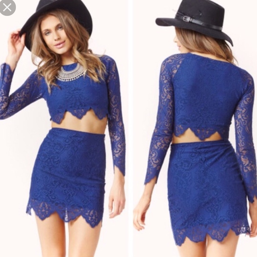 For Love and Lemons Midnight Blue Lace Crop Top